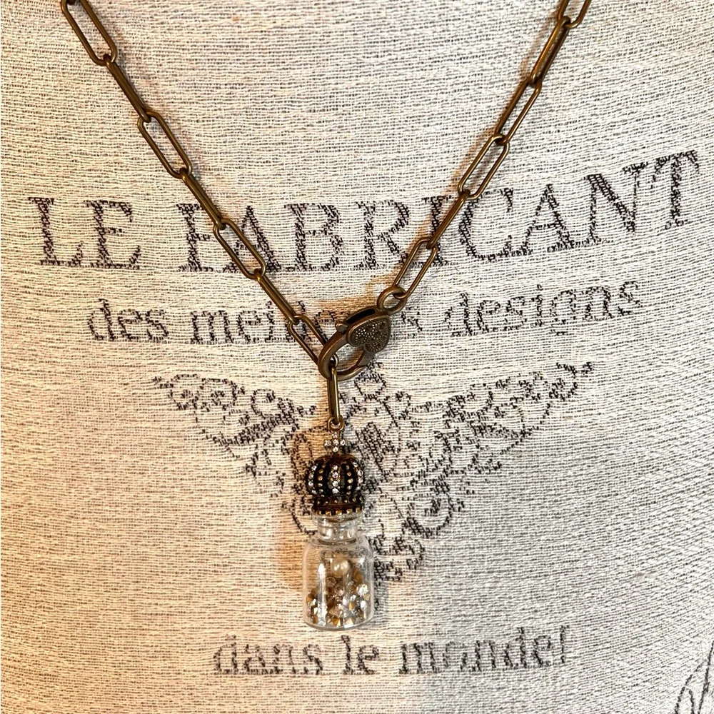 Crown and Cross Pendant Vial with Rhinestones